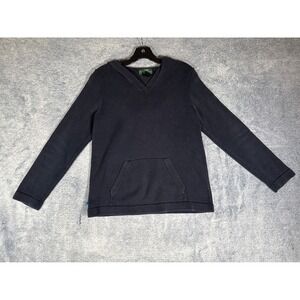 Lauren Ralph Lauren Petite Navy Blue Cotton Hooded VNeck Sweater Kangaroo Pocket